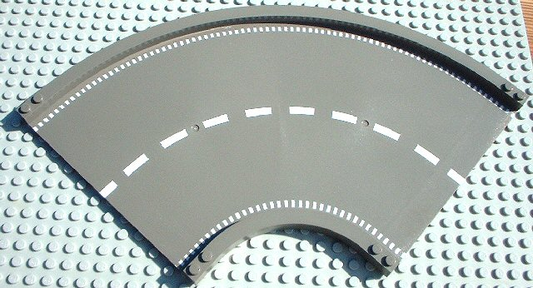 30402px1 | Baseplate, Road 24 x 24 Ramp, Curved (16w surface) with White Center Stripe Pattern | LEGOPART