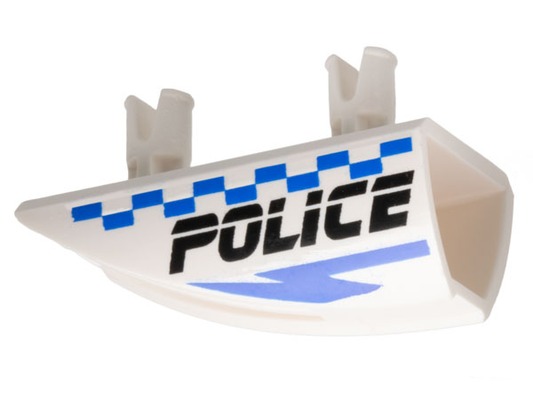 30647pb01 | Vehicle, Fairing 1 x 4 Side Flaring Intake with 2 Pins with Black 'POLICE', Blue Lightning Bolt, and Checkered Pattern Model Left Side | LEGOPART