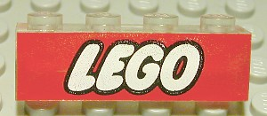 3066px10 | Brick 1 x 4 without Bottom Tubes with White LEGO Logo on Red Pattern | LEGOPART