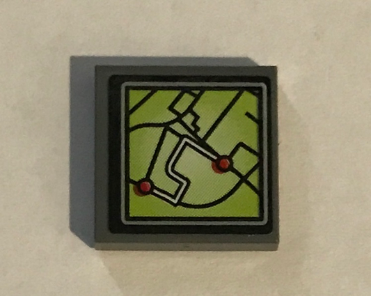 3068pb1326 | Tile 2 x 2 with Lime GPS Map Screen with 2 Red Dots Pattern | LEGOPART