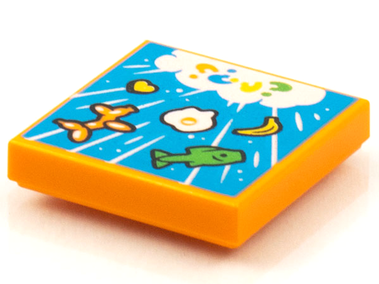 3068pb1591 | Tile 2 x 2 with BeatBit Album Cover - Raining Fish, Banana, Balloon Animal and Egg Pattern | LEGOPART