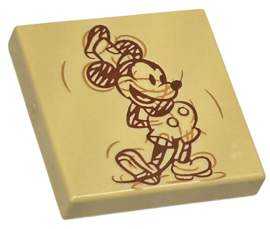 3068pb2261 | Tile 2 x 2 with Reddish Brown and Medium Nougat Mickey Mouse Sketch Drawing Pattern | LEGOPART