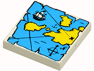 3068px9 | Tile 2 x 2 with Map Blue Water, Yellow Land, Black Letter X Pattern | LEGOPART