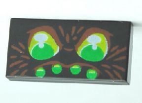 3069pb0133 | Tile 1 x 2 with Green Eyes and 4 Green Dots with Brown Hairs Pattern | LEGOPART