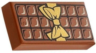 3069pb0440 | Tile 1 x 2 with Candy Bar Chocolate Blocks and Gold Bow Pattern | LEGOPART