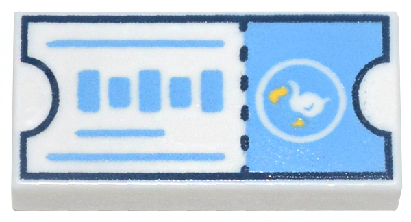 3069pb1270 | Tile 1 x 2 with Dark Blue and Medium Blue Ticket with Tear Line, White and Yellow Bird Pattern | LEGOPART