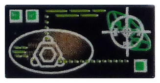 3069px17 | Tile 1 x 2 with Copper and Silver Elliptical Display and Target, Green Buttons Pattern | LEGOPART