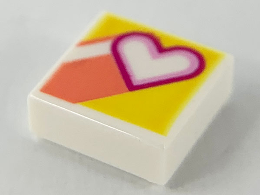 3070pb159 | Tile 1 x 1 with Heart and Coral Stripes on Yellow Background Pattern | LEGOPART