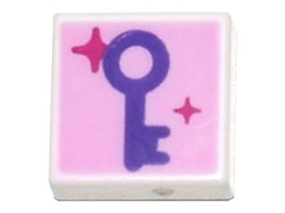 3070pb193 | Tile 1 x 1 with Dark Purple Key and Magenta Sparkles on Bright Pink Background Pattern | LEGOPART