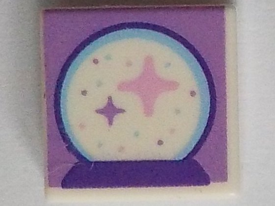 3070pb198 | Tile 1 x 1 with Crystal Ball with Sparkles and Dark Purple Base on Medium Lavender Background Pattern | LEGOPART