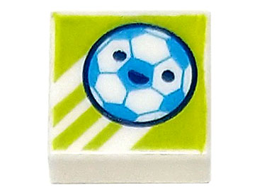 3070pb243 | Tile 1 x 1 with Dark Azure and White Soccer Ball / Football with Face on Lime Background with Diagonal Stripes Pattern | LEGOPART