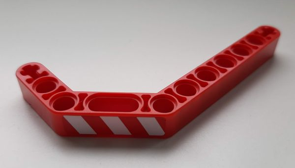 32009pb036R | Technic, Liftarm, Modified Bent Thick 1 x 11.5 Double with Red and White Danger Stripes Pattern Model Right Side | LEGOPART