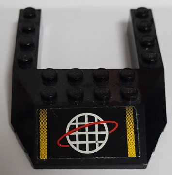 32084pb002 | Wedge 6 x 8 Cutout with Alpha Team White Grid with Red Ring Logo and Two Yellow Stripes Pattern | LEGOPART