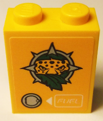 3245cpb058 | Brick 1 x 2 x 2 with Inside Stud Holder with Leopard Head, Leaves, Fuel Inlet and White Arrow and 'FUEL' Pattern | LEGOPART
