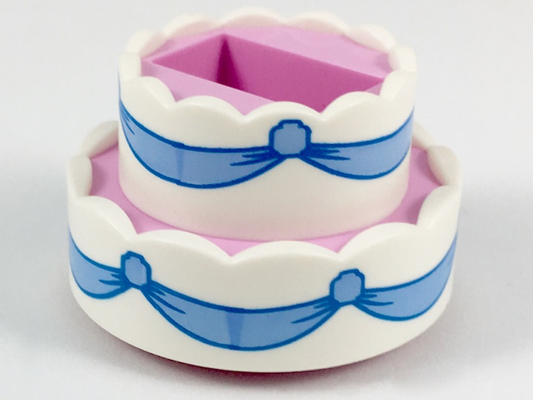 35860pb01 | Cake, Double Layer with White Icing and Bright Light Blue Ribbons Pattern | LEGOPART