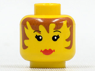 3626bpa6 | Minifigure, Head Female Brown Hair down Sides, Red Lips Pattern - Blocked Open Stud | LEGOPART