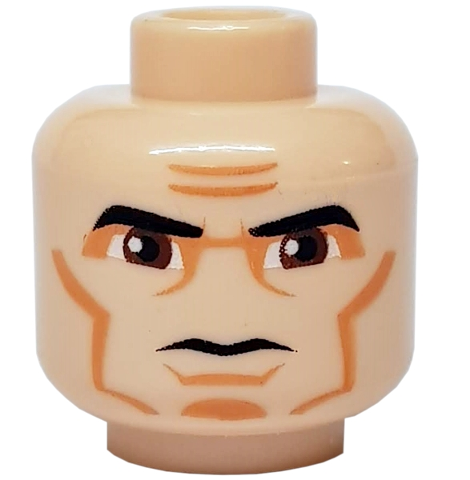 3626bpb0314 | Minifigure, Head Black Thick Eyebrows, Large Reddish Brown Eyes, Nougat Cheek Lines and Chin, Furrowed Brow Pattern - Blocked Open Stud | LEGOPART