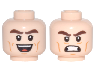 3626cpb1731 | Minifigure, Head Dual Sided Thick Dark Brown Eyebrows, Dark Orange Cheek Lines, Open Mouth Smile / Bared Teeth Angry Pattern | LEGOPART