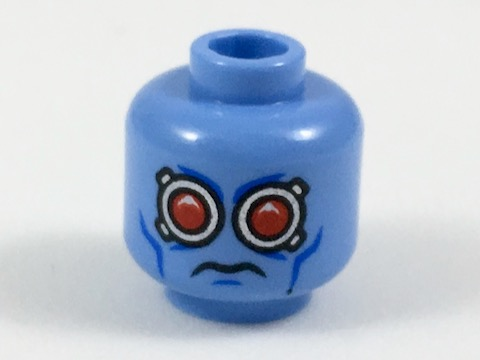 3626cpb1742 | Minifigure, Head Alien with Red Eyes, Silver Goggles and Blue Cheek Lines Pattern | LEGOPART