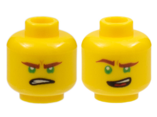 3626cpb1890 | Minifigure, Head Dual Sided Reddish Brown Eyebrows, Green Eyes, Lopsided Open Mouth Grin / Gritted Teeth Pattern | LEGOPART