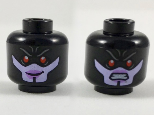 3626cpb2110 | Minifigure, Head Dual Sided Alien Female with Red Eyes, Lavender Lower Face, Smiling / Scowling Expression Pattern - Hollow Stud | LEGOPART