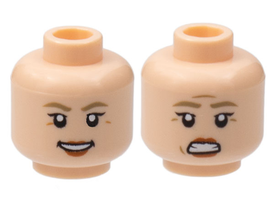 3626cpb3041 | Minifigure, Head Dual Sided Female, Dark Tan Eyebrows, Dark Orange Lips, Smile / Scared Pattern - Hollow Stud | LEGOPART