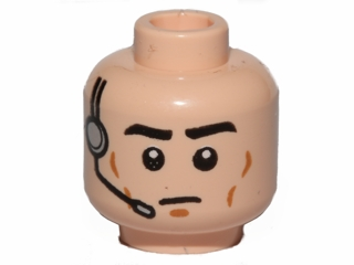 3626pb1032 | Minifigure, Head Black Eyebrows, Dark Orange Cheek Lines and Chin Dimple, Headset with Microphone, Neutral Pattern | LEGOPART