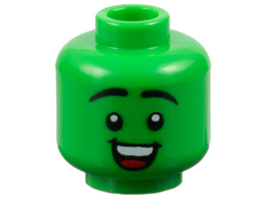 3626pb3579 | Minifigure, Head Black Eyebrows Raised, Open Mouth Smile with Top Teeth and Red Tongue Pattern | LEGOPART