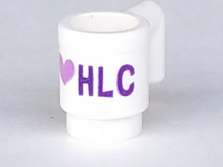 3899pb007 | Minifigure, Utensil Cup with Dark Purple and Medium Lavender 'I' Heart 'HLC' Pattern | LEGOPART