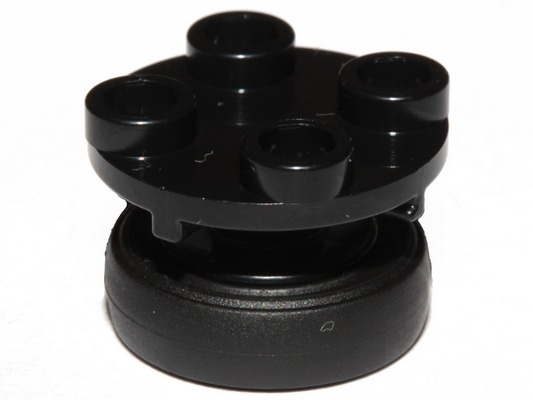 40145c01 | Plate, Round 2 x 2 Thin with Rotation Stem with Black Tire 14mm D. x 4mm Smooth Small Single | LEGOPART