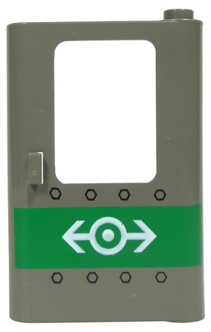 4182pb001 | Door 1 x 4 x 5 Train Right, Thin Support at Bottom with Green Stripe, Train Logo and Rivets Pattern | LEGOPART