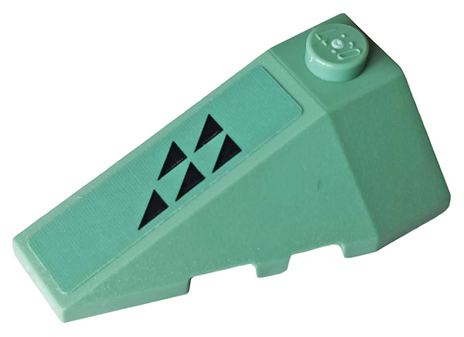 43710pb15 | Wedge 4 x 2 Triple Left with Five Black Triangles on Sand Green Background Pattern | LEGOPART