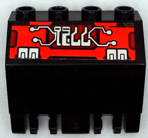 44572pb009 | Panel 2 x 4 x 3 1/3 with Double Locking 2 Fingers Hinge with Silver Circuitry on Red and Dark Red Background Pattern | LEGOPART