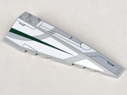 50956pb012 | Wedge 10 x 3 Right with Jedi Starfighter White Hull Panels and Dark Green Tapered Stripe Pattern | LEGOPART