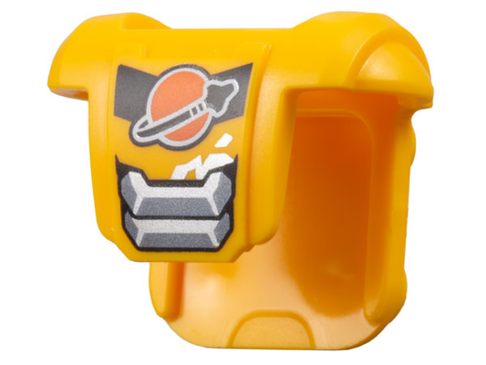 5201pb01 | Minifigure Armor Breastplate with Shoulder Pads, 4 Studs on Back with Reddish Orange and Black Classic Space Logo and Silver Armor Plates Pattern | LEGOPART
