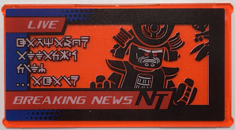 57895pb089 | Glass for Window 1 x 4 x 6 with Garmadon, 'LIVE', 'BREAKING NEWS NT', Ninjago Logogram 'GARMADON ATTACKS CITY ...AGAIN' Pattern | LEGOPART