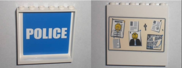 59349pb007 | Panel 1 x 6 x 5 with White 'POLICE' on Blue Background Inside and Bulletin Board on Outside Pattern (Stickers) - Set 7744 | LEGOPART