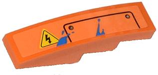 61678pb067L | Slope, Curved 4 x 1 with Electricity Danger Sign, Hatch and Blue Paint Spots Pattern Model Left Side | LEGOPART