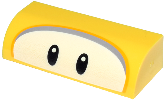 6191pb033 | Slope, Curved 1 x 4 x 1 1/3 with Black Oval Eyes on White Background, Bright Light Orange and Dark Bluish Gray Border Pattern | LEGOPART