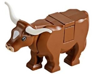 64452pb01c02 | Cow with Light Nougat Muzzle and White Spot on Head Pattern with Long Horns | LEGOPART