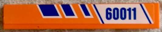 6636pb080L | Tile 1 x 6 with Blue Stripes and '60011' on White and Orange Background Pattern Model Left Side | LEGOPART