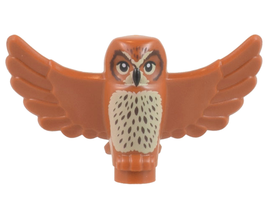 67632pb04 | Owl, Spread Wings with Black Beak and Eyes, Tan Chest and Dark Brown Stippled Chest Feathers Pattern | LEGOPART