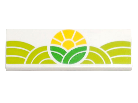 69729pb034 | Tile 2 x 6 with Bright Green and Lime Hills and Yellow Sun Pattern | LEGOPART