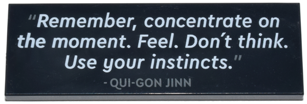 69729pb114 | Tile 2 x 6 with '"Remember, concentrate on the moment. Feel. Don't think. Use your instincts." - QUI-GON JINN' Pattern | LEGOPART