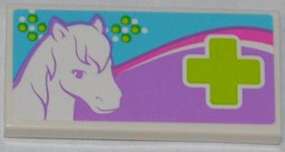 87079pb0132 | Tile 2 x 4 with White Horse Head and Lime Cross Pattern (Sticker) - Set 3188 | LEGOPART