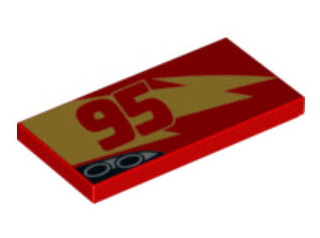 87079pb0435R | Tile 2 x 4 with Gold Lightning, Red '95' and Exhaust Pipes Pattern Model Right Side | LEGOPART