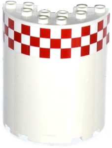 87926pb008 | Cylinder Half 3 x 6 x 6 with 1 x 2 Cutout with Red and White Small Checkered Pattern, 16 Squares Per Row | LEGOPART