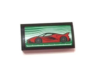 88930pb104 | Slope, Curved 2 x 4 x 2/3 with Bottom Tubes with Red Ferrari on Green and White Background Pattern | LEGOPART