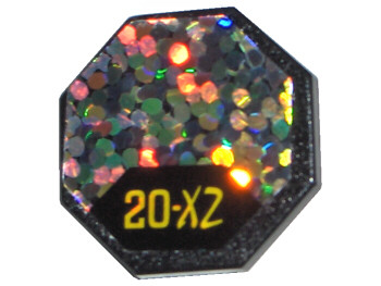 890pb01 | Road Sign 2 x 2 Octagon with Clip with Yellow '20-X2' on Black Background, Holographic Circles Pattern | LEGOPART