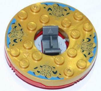 92549c04pb02 | Turntable 6 x 6 x 1 1/3 Round Base with Pearl Gold Top with Gold Faces on Blue Pattern | LEGOPART